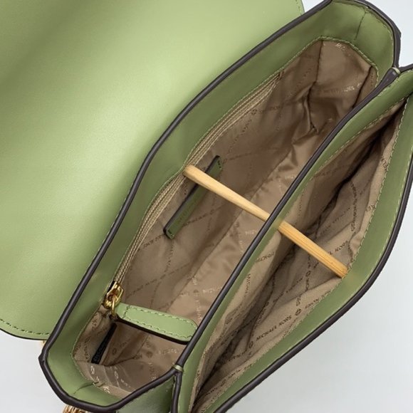 Michael Kors Carmen Medium Leather Convertible Shoulder Bag Crossbody Light Sage - Picture 9 of 16